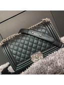 Chanel Iridescent Quilted Grained Leather Classic Medium Boy Flap Bag Black/Silver 2019