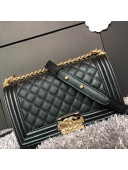 Chanel Iridescent Quilted Grained Leather Classic Medium Boy Flap Bag Black/Gold 2019