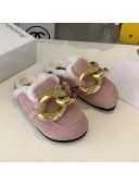 JW Anderson Suede Fur Chain Mules Pink 2021