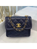 Chanel Quilted Lambskin Small Flap Bag with Metal Button AS2054 Navy Blue 2020 TOP