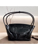 Bottega Veneta Medium Arco Slouch Top Handle Bag in Maxi-Woven Shiny Paper Calfskin Black 2020