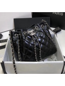 Chanel Aged Calfskin Drawstring Bag With Chain Edge AS1803 Black 2020