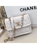 Chanel Quilted Lambskin Small Flap Bag with Metal Button AS2054 White 2020 TOP