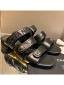 Chanel Lambskin Embroidered Strap Flat Sandals Black 2021