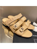 Chanel Lambskin Embroidered Strap Flat Sandals Apricot 2021
