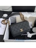 Chanel Quilted Calfskin Flap Bag with Chain Tassel Strap AS2052 Black 2020