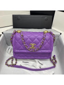 Chanel Quilted Lambskin Medium Flap Bag with Metal Button AS2055 Blue Violet 2020