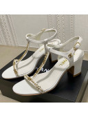 Chanel Pearl Star Chain Charm Lambskin Sandals 6cm White 2021