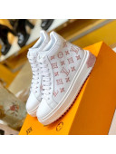Louis Vuitton Time Out High-top Sneakers in Monogram Embroidered Calfskin White/Pink 2019