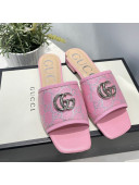 Gucci GG Silver Lamé Canvas Slide Sandals Pink 2021