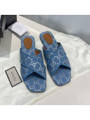 Gucci Silver Lamé Canvas Cross Slide Sandals Light Blue 2021