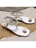 Peaceminusone Calfskin Little Daisy Sandal With Pearls White 2020