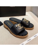Chanel Metal CC Leather Slide Sandals G34826 Black 2021
