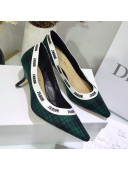 Dior J'Adior Mid-Heel Pump in Green Tartan Fabric and Embroidered Ribbon 2019
