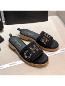 Chanel Chain CC Canvas Slide Sandals G34826 Black 2021