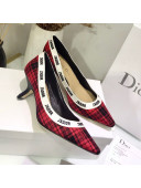 Dior J'Adior Mid-Heel Pump in Red Tartan Fabric and Embroidered Ribbon 2019