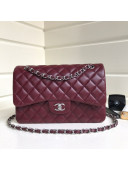 Chanel Jumbo Quilted Lambskin Classic Large Flap Bag Burgundy/Silver 2020