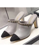 Chanel Lambskin Chain Mules With 8.5cm Heel Grey 2020