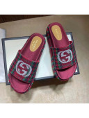 Gucci Houndstooth and Stripe Wool Platform Slide Sandal 573018 Green/Red 2021