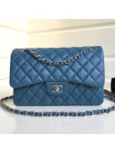 Chanel Jumbo Quilted Lambskin Classic Large Flap Bag Blue Peacock/Silver 2020