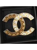 Chanel CC Brooch Amber/Gold/Crystal White 2019