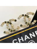 Chanel Square Crystal CC Studs Earrings Green 2019
