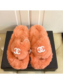 Chanel Fur Thong Flat Slide Sandals Orange 2021 111189