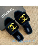 Chanel Wool Flat Sandals Blue/Gold 2020
