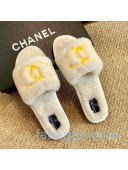 Chanel Wool Flat Sandals White/Gold 2020