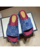 Gucci Velvet GG Platform Slide Sandal 573018 Blue 2021