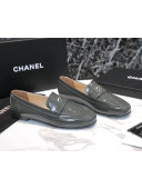 Chanel Patent Leather CC Strap Loafers Gray 2021