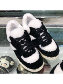 Chanel Lambskin Fur Low-Top Sneakers G35195 Black/White 2019