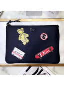 Dior Flat Pouch in Nylon with Multiple Patches Navy Blue 2018
