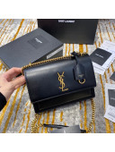 Saint Laurent Sunset Medium Bag in Smooth Leather 442906 Black/Gold 2020