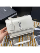 Saint Laurent Sunset Medium Bag in Smooth Leather 442906 White/Silver 2020