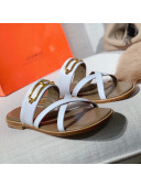 Hermes Claire Cross Strap Flat Sandals White 2021