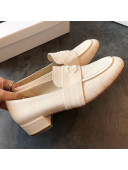 Chanel Quilted Fabric Loafers G34345 Beige White 2019