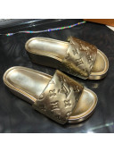 Louis Vuitton Jumbo Monogram Leather Flatform Slide Sandals Gold 2021