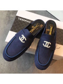 Chanel Quilted Fabric Loafers Mules G34427 Navy Blue 2019