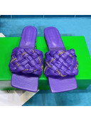 Bottega Veneta Leather Chain Woven Flat Slide Sandals Purple 2021