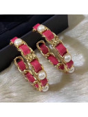 Chanel Leather and Chain Hoop Earrings AB2674 Red 2019