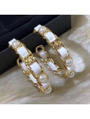 Chanel Leather and Chain Hoop Earrings AB2674 White 2019