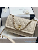 Chanel Quilted Lambskin Large Flap Bag with Metal Button AS2056 Off-White 2020