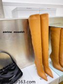 Amina Muaddi Calfskin Over-Knee High Boots 9.5cm Tan Brown 2021 111214