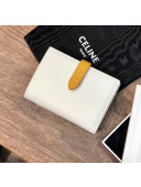Celine Grained Calfskin Medium Strap Multifunction Wallet White/Yellow