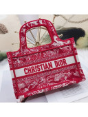 Dior Mini Book Tote Bag in Red Toile de Jouy Embroidery 2021