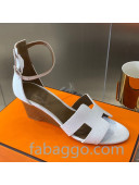 Hermes Legend Palm-Grained Calfskin Wedge Sandals 70mm Heel White 2020
