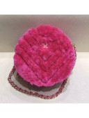Chanel Chevron Fur Round Clutch with Chain A88803 Hot Pink 2019