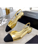 Chanel Lambskin & Grosgrain Flat Slingbacks Ballerina G31319 Gold/Black 2020
