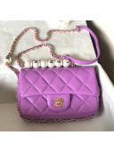 Chanel Lambskin Small Flap Bag with Imitation Pearls AS1436 Purple 2020